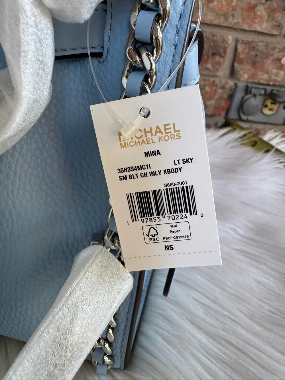 Michael Kors Blue Leather Chain-Accent Shoulder Bag